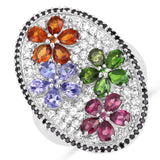 5.01 Carat Genuine Multi Stones .925 Sterling Silver Ring