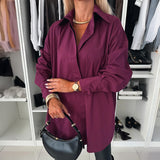 Solid-color Button-down Long-sleeve Versatile Chic Work Shirt