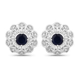 0.60 Carat Genuine Blue Sapphire and White Diamond 14K White Gold Earrings