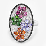 5.01 Carat Genuine Multi Stones .925 Sterling Silver Ring