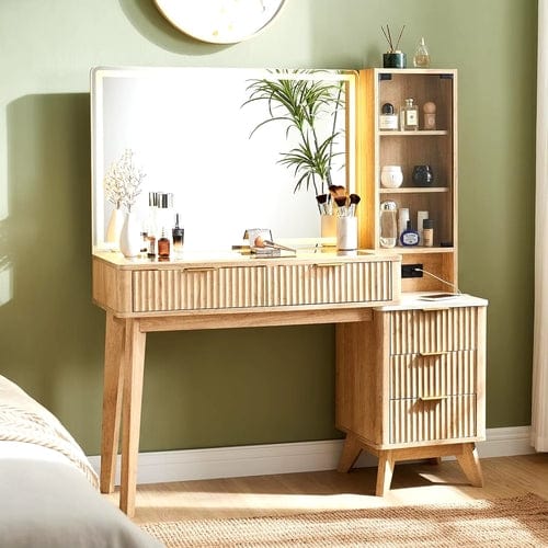 48" Modern Fluted Makeup Vanity Desk with Large 36" Mirror & Lights,