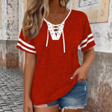 Color-Block Half-Sleeve V-Neck Plus-Size Womens T-Shirt