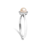 10K White Gold 5MM Cultured Freshwater Pearl  and Diamond Halo Ring (I-J Color, I1-I2 Clarity) - Ring Size 6.5