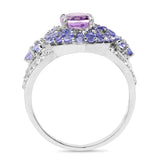 2.88 Carat Genuine Amethyst, Tanzanite & White Topaz .925 Sterling Silver Ring