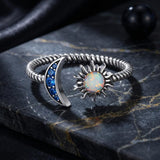 925 Sterling Silver Oxidized Silver Pavé Setting CZ Translucent Opal Ring