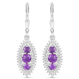 3.60 Carat Genuine Amethyst and White Topaz .925 Sterling Silver 3 Piece Jewelry Set (Ring, Earrings, and Pendant w/ Chain)