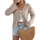 Solid-color Hollow-out Lace-up Flared-sleeve Knit Top For Women
