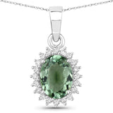 1.39 Carat Genuine Green Tourmaline and White Diamond 14K White Gold Pendant