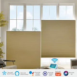 Raised Flag Day-Night Shade With Remote Control And Solar Panel-Full Blackout Motorized Shades For Home And Office-Cordless Organ Shade-Cordless Cellular Shade-Khaki