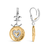 18K Yellow Gold Plated .925 Sterling Silver 1/8 Cttw Diamond Hammered Finished Medallion Heart Drop and Dangle Earrings (I-J Color, SI1-SI2 Clarity)