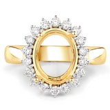 0.54 Carat Genuine White Diamond 14K Yellow Gold Semi Mount Ring - holds 11x9mm Oval Gemstone