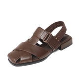 Retro Low-heel Velcro Thick-heeled Sandals for Women