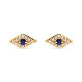 10K Yellow Gold Blue Sapphire and Diamond Accent Evil Eye Stud Earring (H-I Color, I1-I2 Clarity)