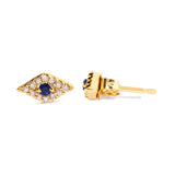 10K Yellow Gold Blue Sapphire and Diamond Accent Evil Eye Stud Earring (H-I Color, I1-I2 Clarity)