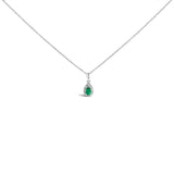 10K White Gold 5x3mm Green Emerald and Diamond Accent Halo Pear Shape 18" Pendant Necklace (I-J Color, I1-I2 Clarity)