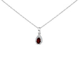 10K White Gold 5x3mm Green Emerald and Diamond Accent Halo Pear Shape 18" Pendant Necklace (I-J Color, I1-I2 Clarity)