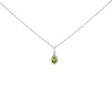 10K White Gold 5x3mm Green Emerald and Diamond Accent Halo Pear Shape 18" Pendant Necklace (I-J Color, I1-I2 Clarity)