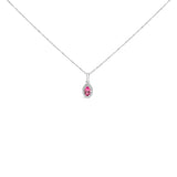 10K White Gold 5x3mm Green Emerald and Diamond Accent Halo Oval Shape 18" Pendant Necklace (I-J Color, I1-I2 Clarity)