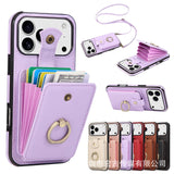 Leather Phone Case With Ring Holder And Card Slot Drop Proof Protective Case