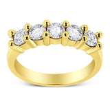 14K Yellow Gold Plated .925 Sterling Silver 1.0 Cttw Shared Prong-set Round Diamond 5 Stone Band Ring (J-K Color, I1-I2 Clarity) - Size 7
