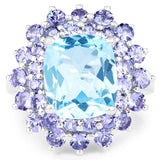 11.22 Carat Genuine Blue Topaz and Tanzanite .925 Sterling Silver Ring
