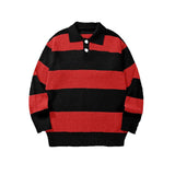 Mens Striped Knit Sweater With A Contrasting Color Collar
