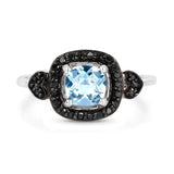 1.19 Carat Genuine Swiss Blue Topaz & Black Diamond .925 Sterling Silver Ring