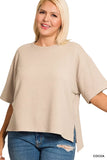 Zenana Full Size Double Knit Side Slits Hi Low Short Sleeve Top Plus Size