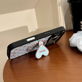 Gold-Plated Blue Lattice-Pattern Heart Magnetic-Suction Phone Case