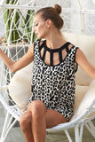 BiBi Leopard Printed Soft Rib Knit Front Sut Out Top