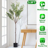 5.9ft Artificial Olive Tree with Lush Olive Branches and Fruits with Black Planter Pot