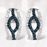 0.42 Carat Genuine Blue Diamond & White Diamond .925 Sterling Silver Earrings
