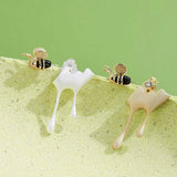 5A Clear Cubic Zirconia And Agate Stone Cute Bee 925 Sterling Silver Stud Earrings