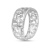 18K White Gold 3 1/4 Cttw Pave Diamond Openwork Floral Filigree Swirl Bangle Cuff Bracelet (H-I Color, VS2-SI1 Clarity)