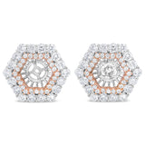14K Rose and White Gold 1 7/8 Cttw Round Diamond Double Halo Earring Jacket for 6mm Round Studs (G-H Color, VS2-SI1 Clarity)