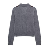 Womens Fashion Lapel Long-Sleeve Single-Breasted Knit Cardigan