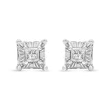 .925 Sterling Silver 1/4 Cttw Miracle Set Princess-Cut Diamond Solitaire Stud Earrings with Hidden Halo (I-J Color, SI2-I1 Clarity)