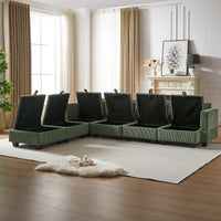 113.5'' Modular Sectiona Corduroy Sofa, Sectional Couches for Living Room U Shaped Sectional Couch with Storage Ottoman, 6 Seats Convertible Sectionals with Chaise