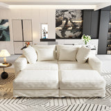 104.3 ' Plush Corduroy 4-Seat Sofa, Modern Comfy Upholstered Sofa Cloud Couch, Deep Seat Couches with Soft Pillows and 2 Ottomans, Convertible Sofa Lounge Chair, for Living Room,Apartment,Office,Beige