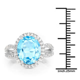 6.03 Carat Genuine Swiss Blue Topaz & White Topaz .925 Sterling Silver Ring
