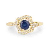 0.73 Carat Genuine Blue Sapphire and White Diamond 14K Yellow Gold Ring