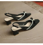 Women Block Heel Closed Toe Sandals, 2026 Summer New Fashion Square Toe Back Strap Pearl Fairy Style High Heel Pumps