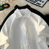 Textured Striped White Ice Silk Short Sleeve
