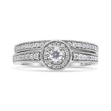 .925 Sterling Silver 1/2 Ctw Diamond Halo and Milgrain Engagement Ring Bridal Set (I-J Color, I3 Clarity) - Ring Size 7