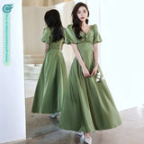 Avocado Green Sisters Group Dress Skirt Women Satin Spring