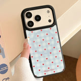 Gold-Plated Blue Lattice-Pattern Heart Magnetic-Suction Phone Case