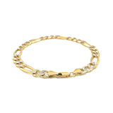 7.0mm 14K Yellow Two Tone Solid Pave Figaro Bracelet