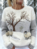 New Flannel Printed Christmas Sweet Crew-Neck Top With Snowman Design