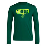 adidas Mens Long Sleeve Pre-Game T-Shirt Dark Green/Portland Timbers Large