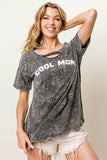 BiBi Washed Laser Cut Detail Cool Mom Print Top